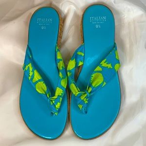 Italian Shoemakers Flip-Flop Island Print Imitation Cork Sole Sz 9.5